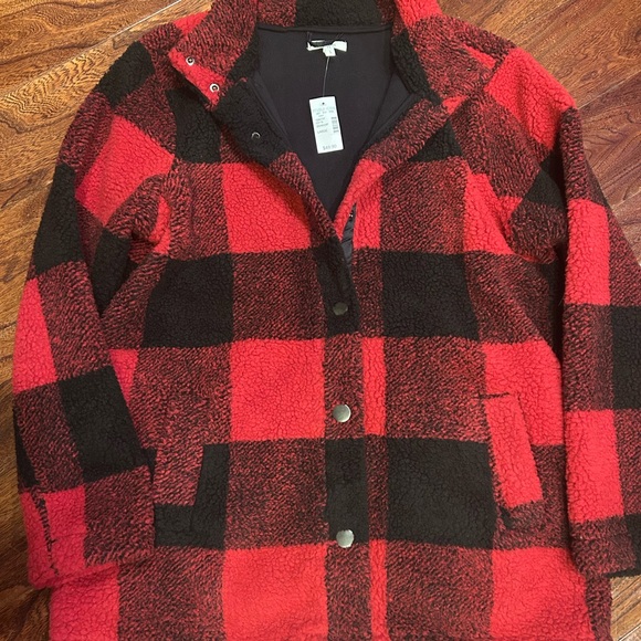 Maurices Black and Red Checkered Jacket oversized woman's size LG NWT - Picture 3 of 3